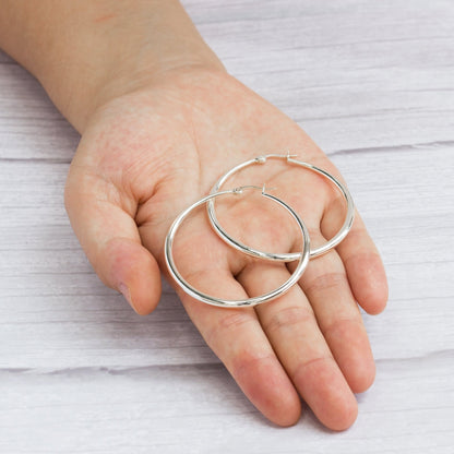 Silver Plated 50mm Hoop Earrings