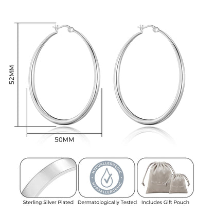 Silver Plated 50mm Hoop Earrings