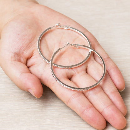 Silver Plated 50mm Hoop Earrings Created with Zircondia® Crystals