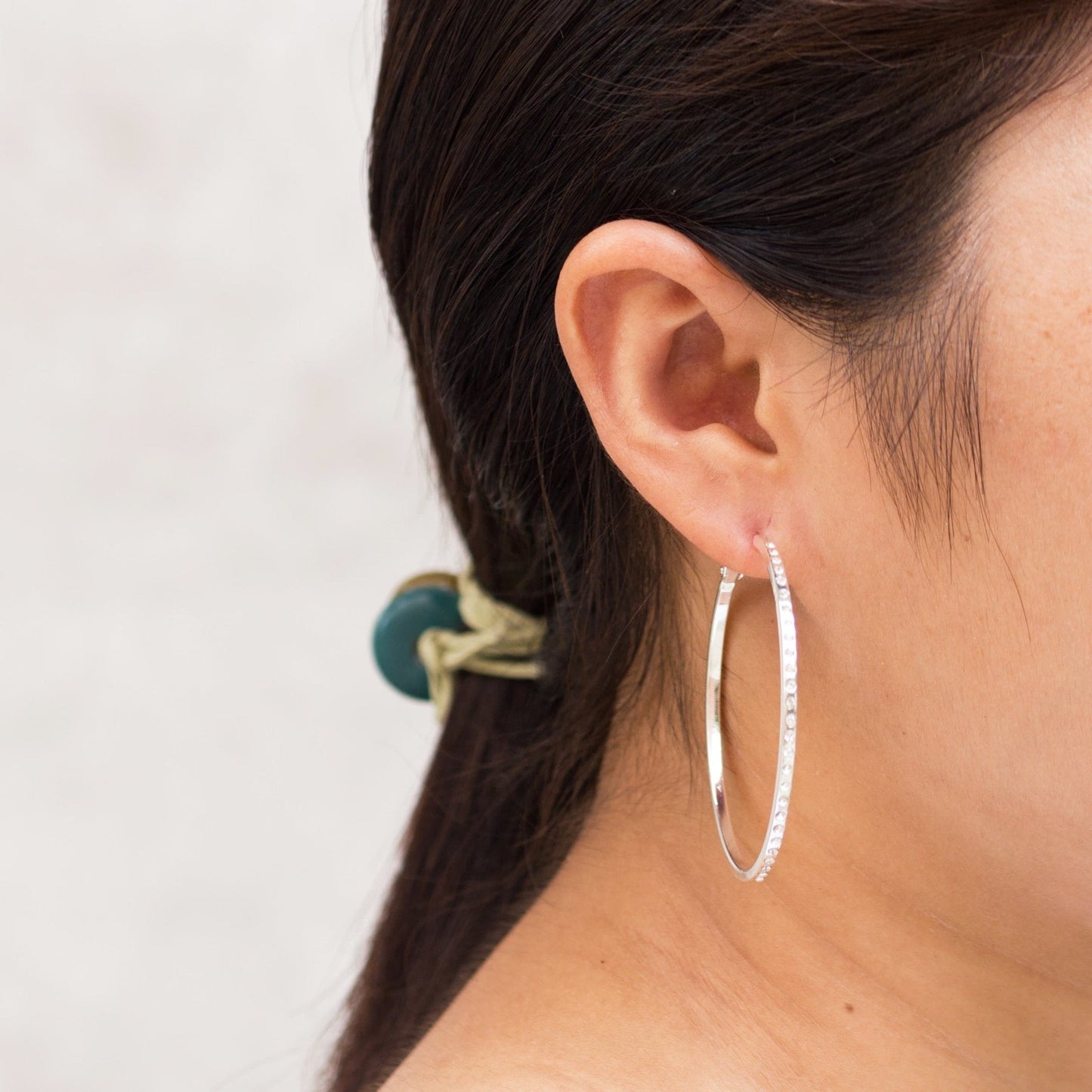 Silver Plated 50mm Hoop Earrings Created with Zircondia® Crystals