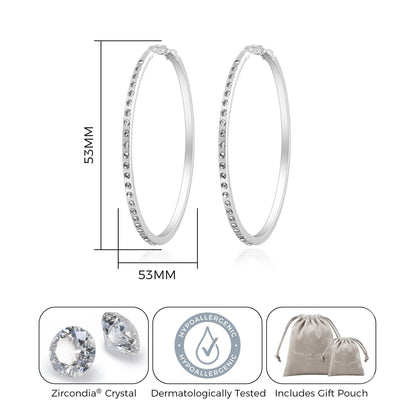 Silver Plated 50mm Hoop Earrings Created with Zircondia® Crystals