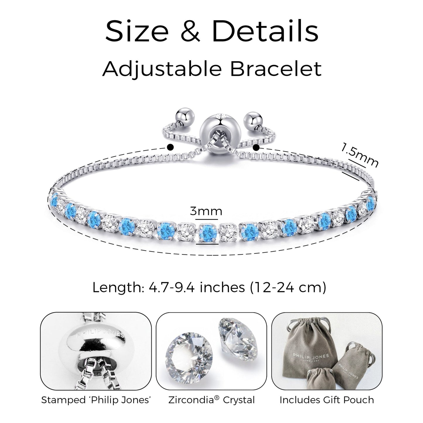 Silver Plated Adjustable Blue Tennis Bracelet Created with Zircondia® Crystals
