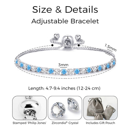 Silver Plated Adjustable Blue Tennis Bracelet Created with Zircondia® Crystals
