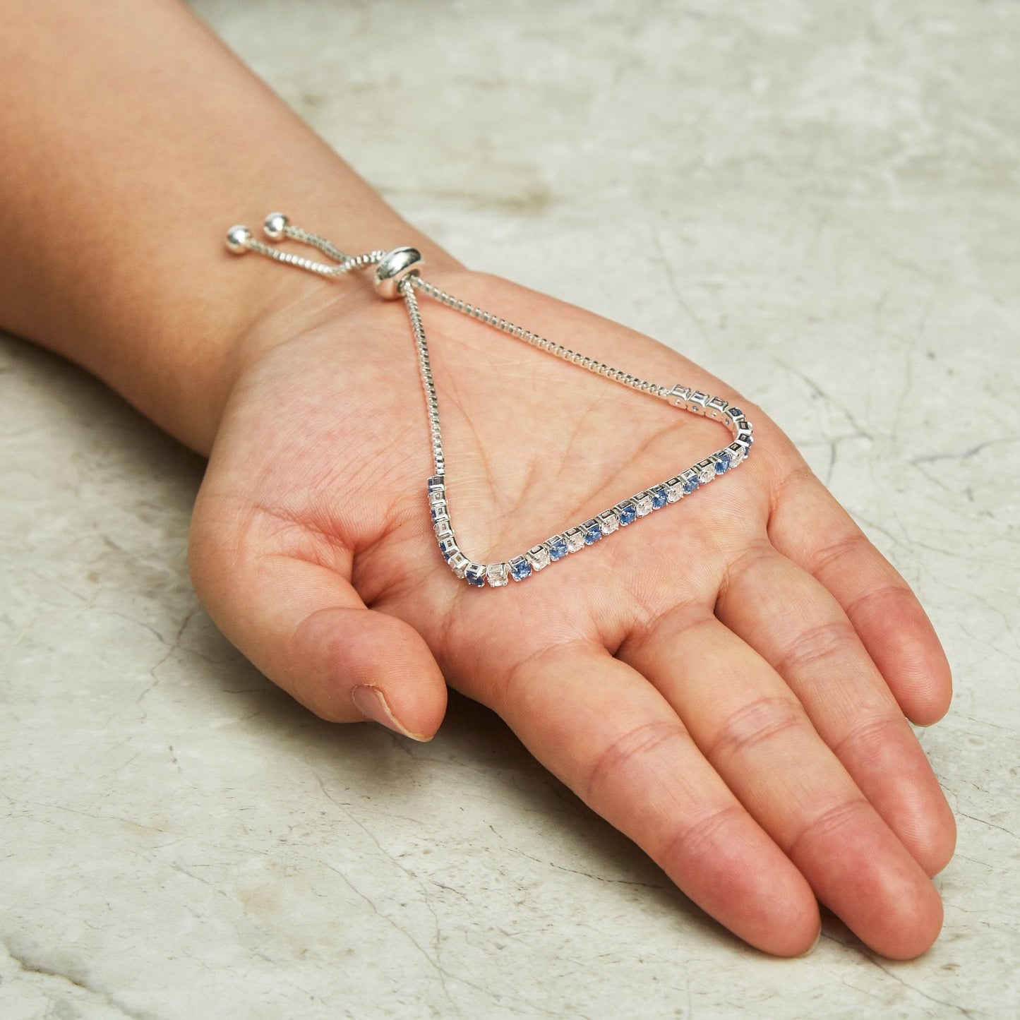 Silver Plated Adjustable Blue Tennis Bracelet Created with Zircondia® Crystals