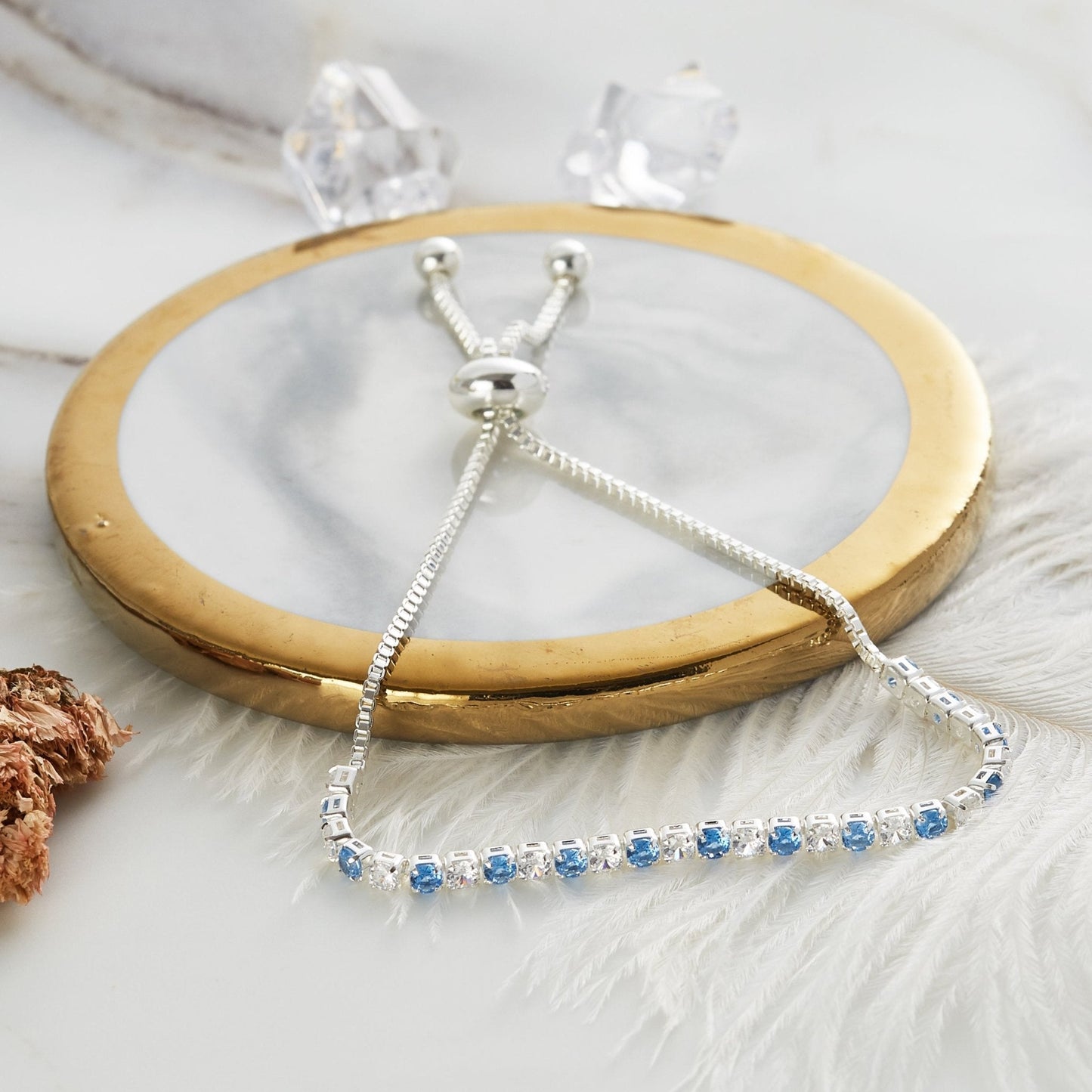 Silver Plated Adjustable Blue Tennis Bracelet Created with Zircondia® Crystals