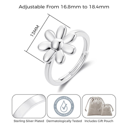 Silver Plated Adjustable Daisy Ring