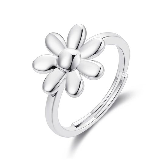 Silver Plated Adjustable Daisy Ring