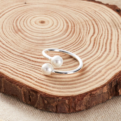 Silver Plated Adjustable Double Pearl Ring