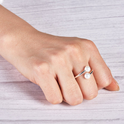 Silver Plated Adjustable Double Pearl Ring