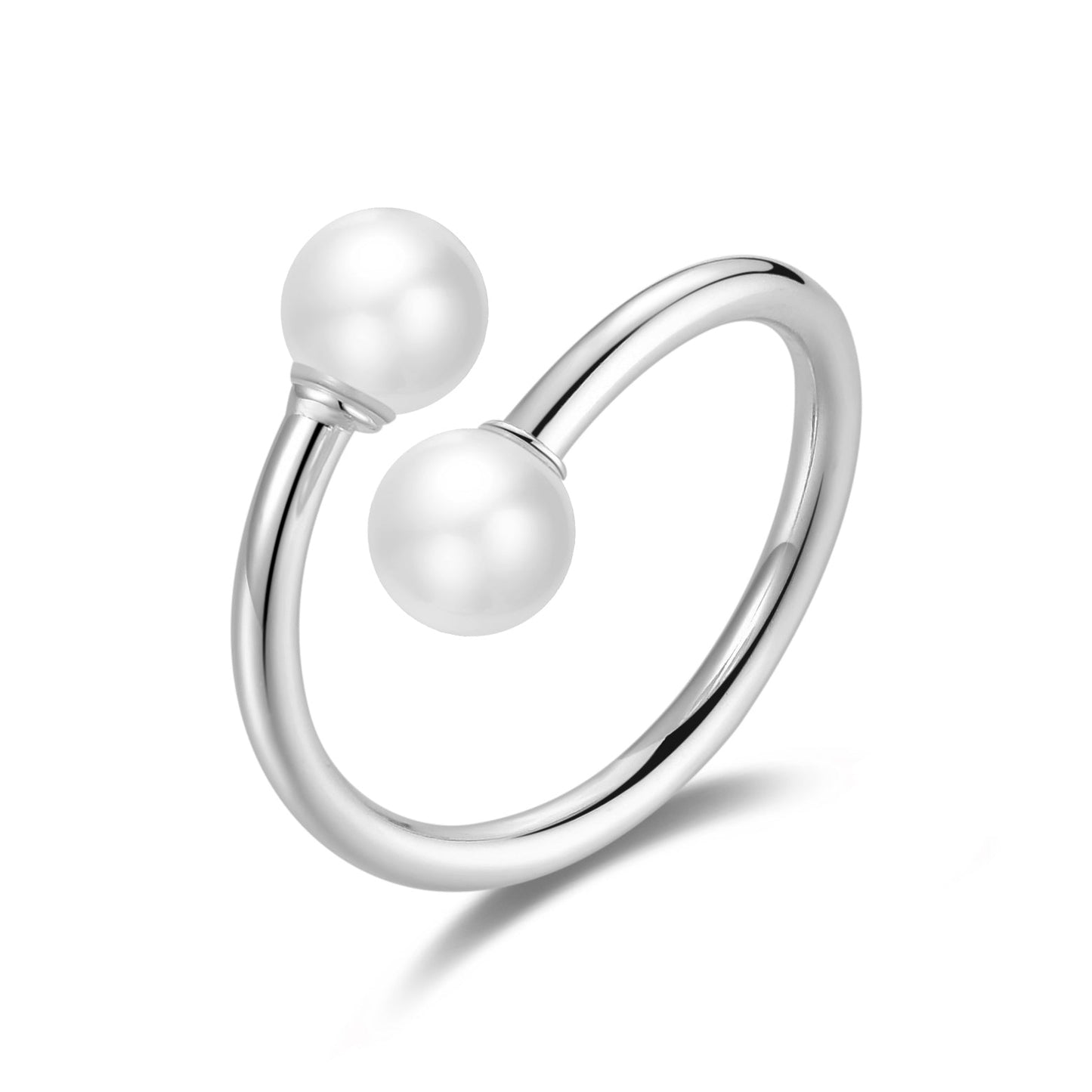 Silver Plated Adjustable Double Pearl Ring