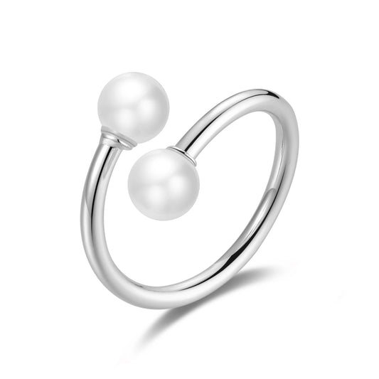 Silver Plated Adjustable Double Pearl Ring