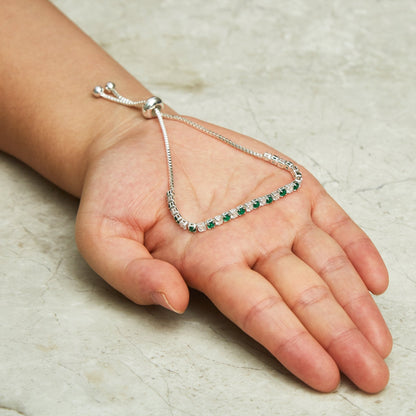 Silver Plated Adjustable Green Tennis Bracelet Created with Zircondia® Crystals