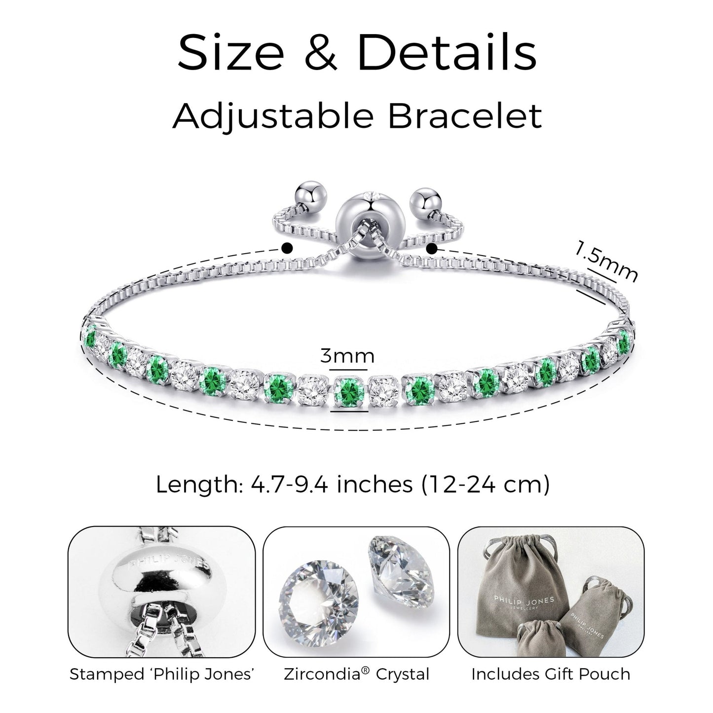Silver Plated Adjustable Green Tennis Bracelet Created with Zircondia® Crystals