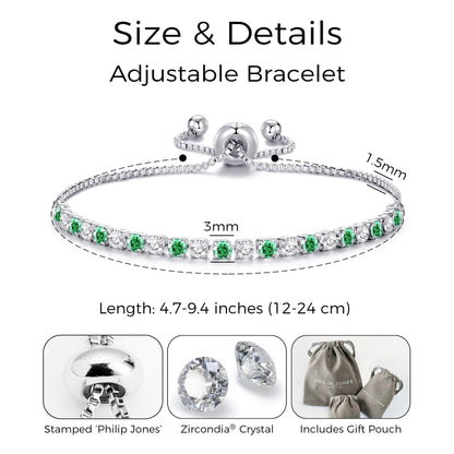 Silver Plated Adjustable Green Tennis Bracelet Created with Zircondia® Crystals