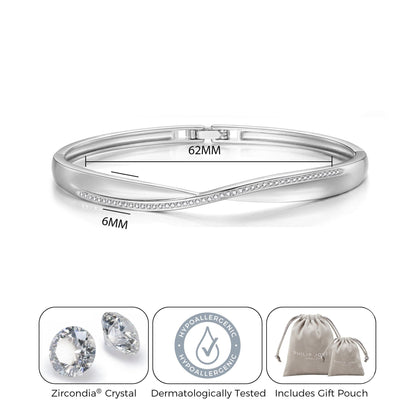 Silver Plated Arc Bangle Created with Zircondia® Crystals (7 Inch)