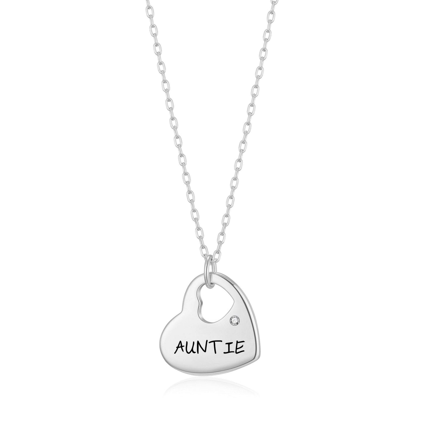 Silver Plated Auntie Heart Necklace Created with Zircondia® Crystals