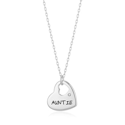 Silver Plated Auntie Heart Necklace Created with Zircondia® Crystals