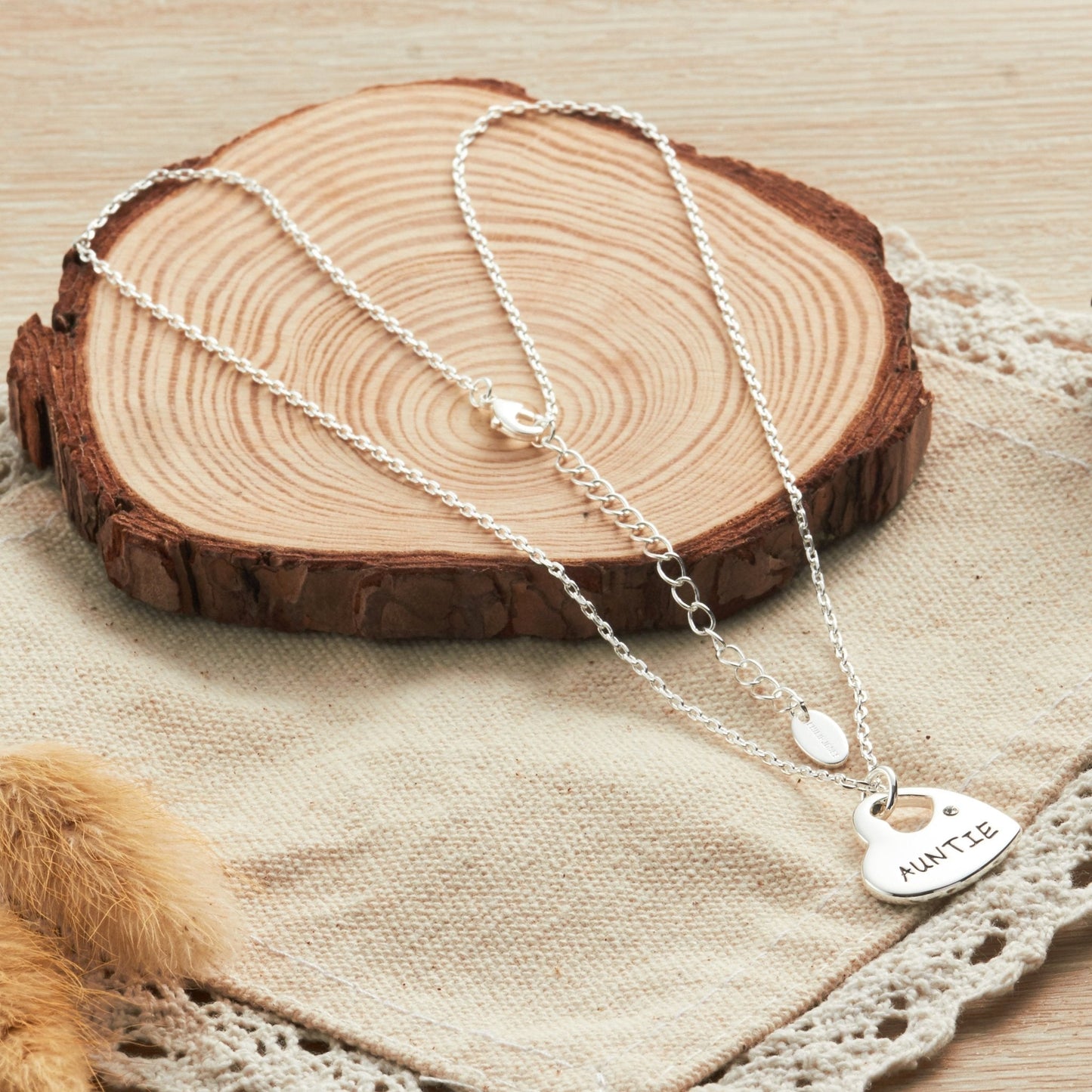 Silver Plated Auntie Heart Necklace Created with Zircondia® Crystals