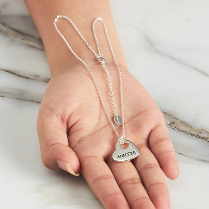 Silver Plated Auntie Heart Necklace Created with Zircondia® Crystals