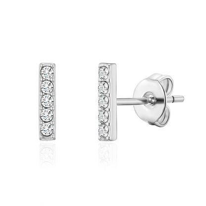 Silver Plated Bar Earrings Created with Zircondia® Crystals