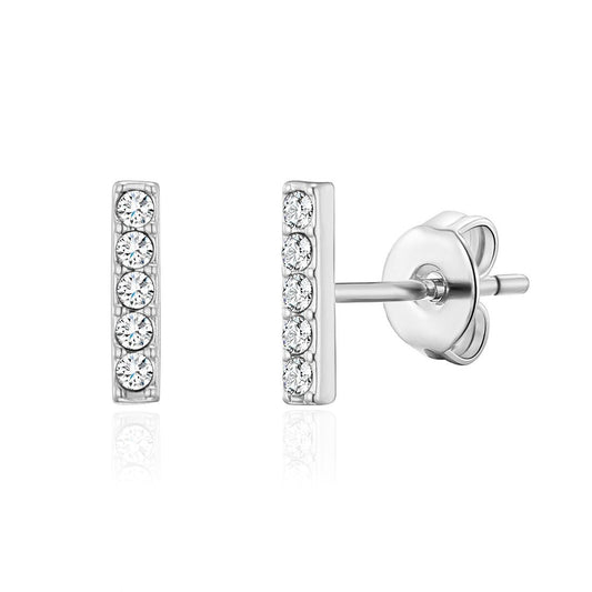 Silver Plated Bar Earrings Created with Zircondia® Crystals