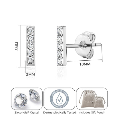 Silver Plated Bar Earrings Created with Zircondia® Crystals
