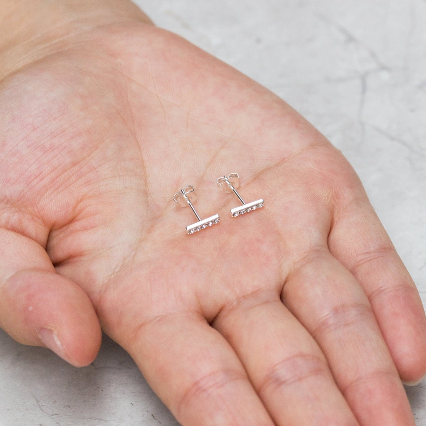 Silver Plated Bar Earrings Created with Zircondia® Crystals