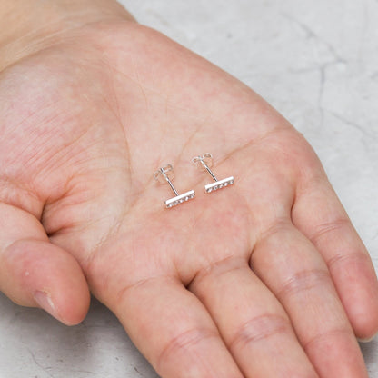 Silver Plated Bar Earrings Created with Zircondia® Crystals