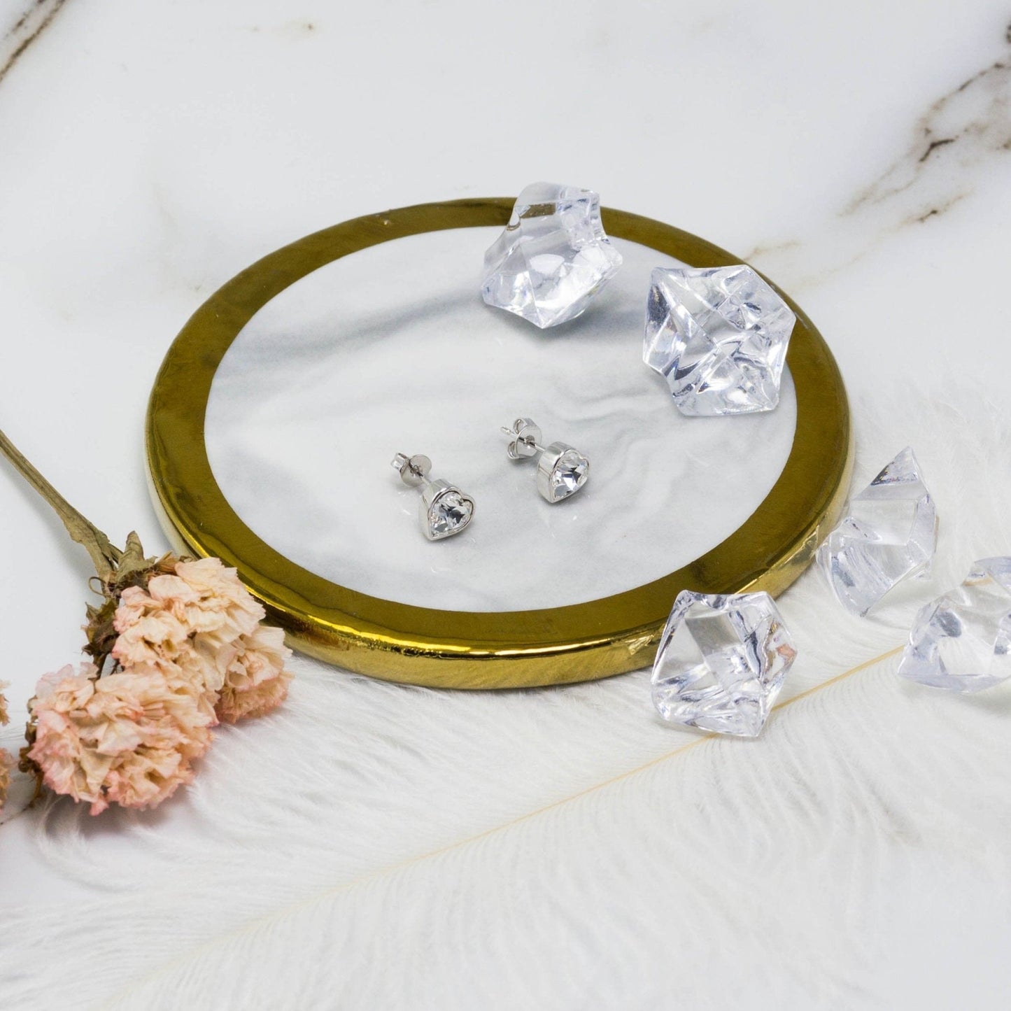 Silver Plated Bezel set Heart Earrings Created with Zircondia® Crystals