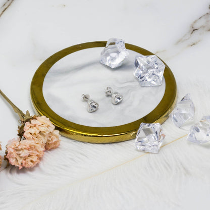 Silver Plated Bezel set Heart Earrings Created with Zircondia® Crystals