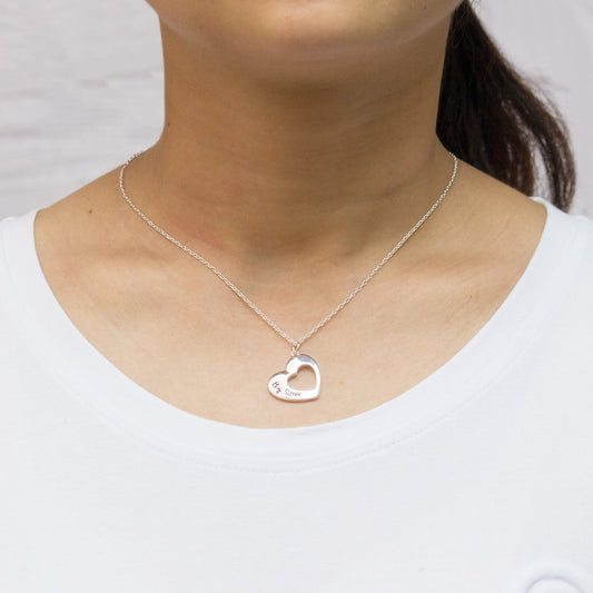 Silver Plated Big Sister and Little Sister Necklace Set