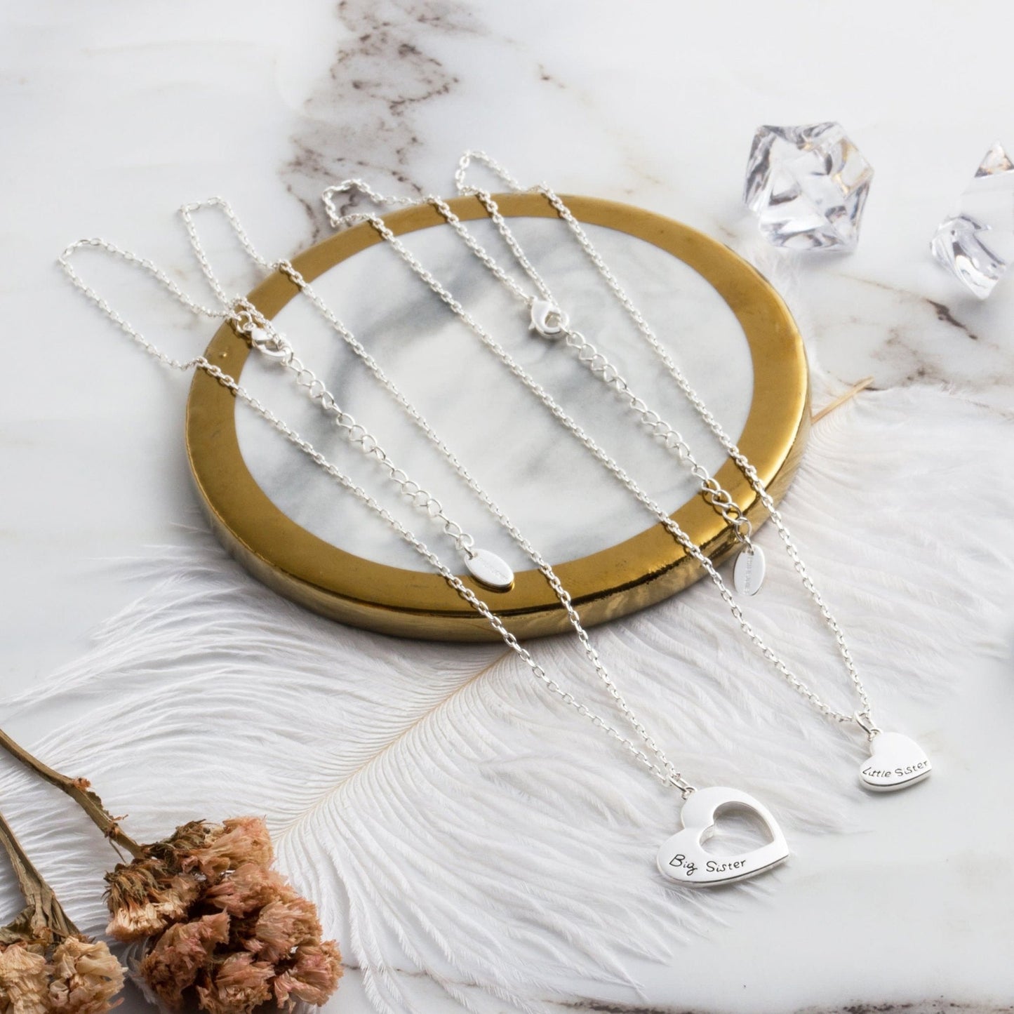 Silver Plated Big Sister and Little Sister Necklace Set