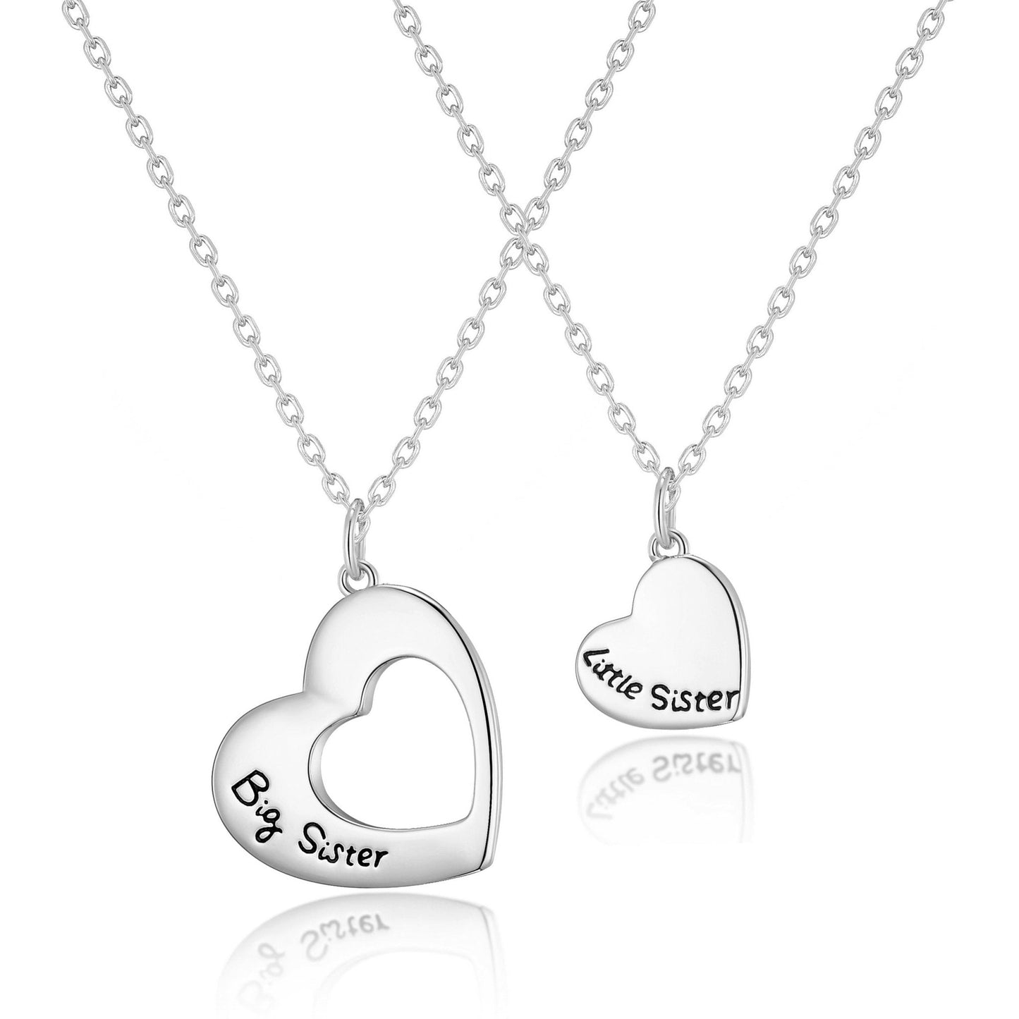 Silver Plated Big Sister and Little Sister Necklace Set
