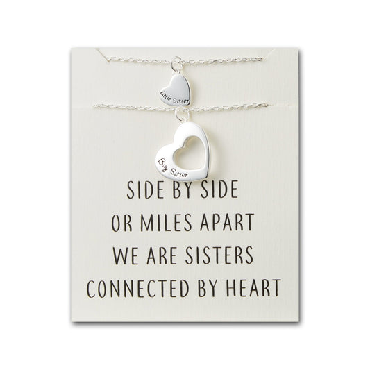 Silver Plated Big Sister and Little Sister Necklace Set with Quote Card