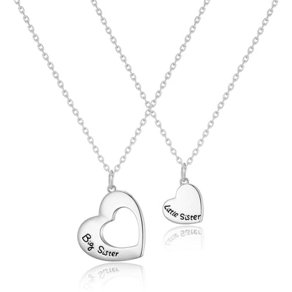 Silver Plated Big Sister and Little Sister Necklace Set