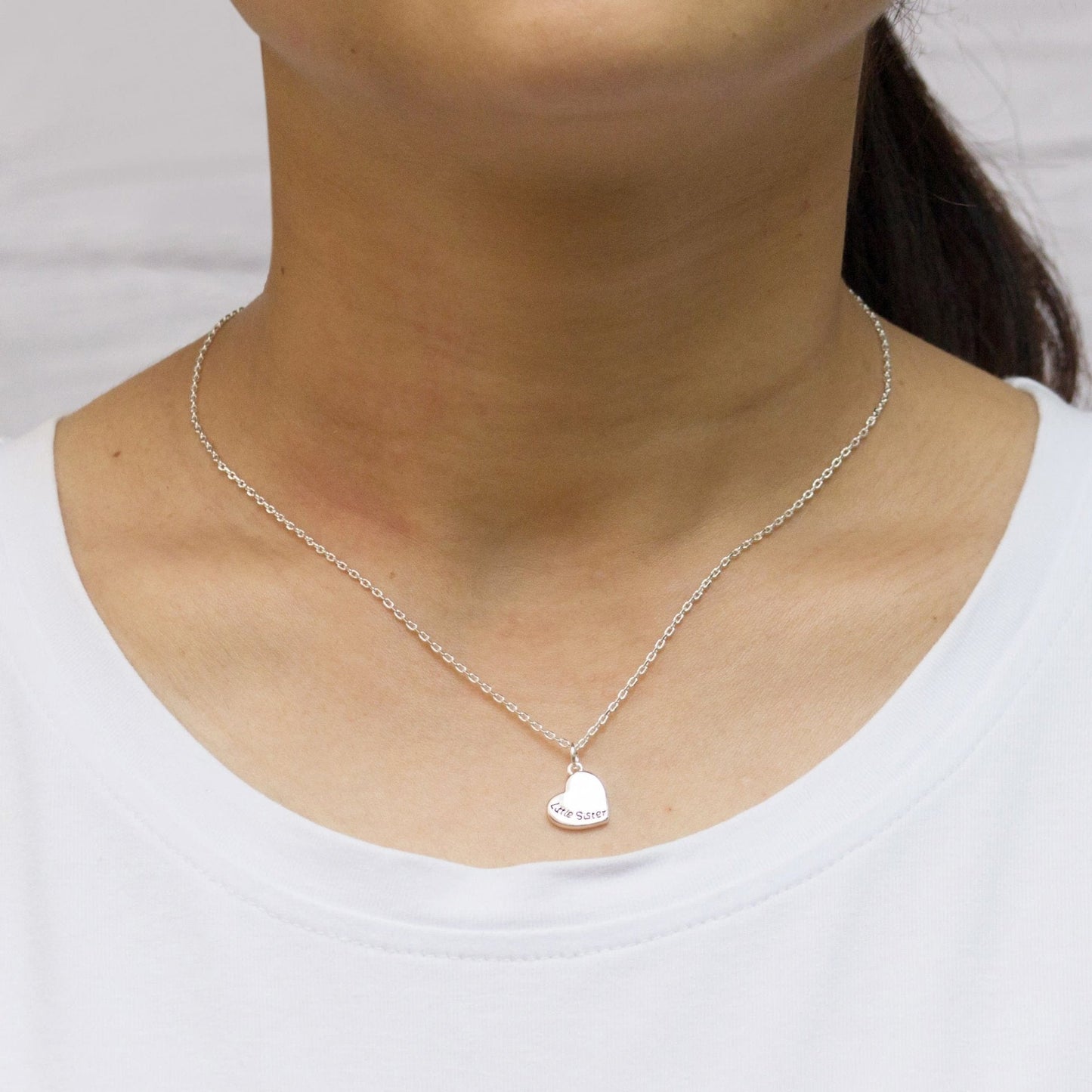 Silver Plated Big Sister and Little Sister Necklace Set with Quote Card