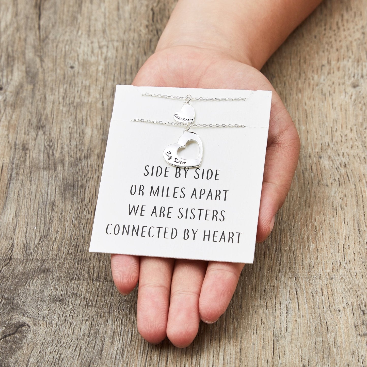 Silver Plated Big Sister and Little Sister Necklace Set with Quote Card