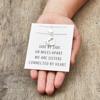 Silver Plated Big Sister and Little Sister Necklace Set with Quote Card