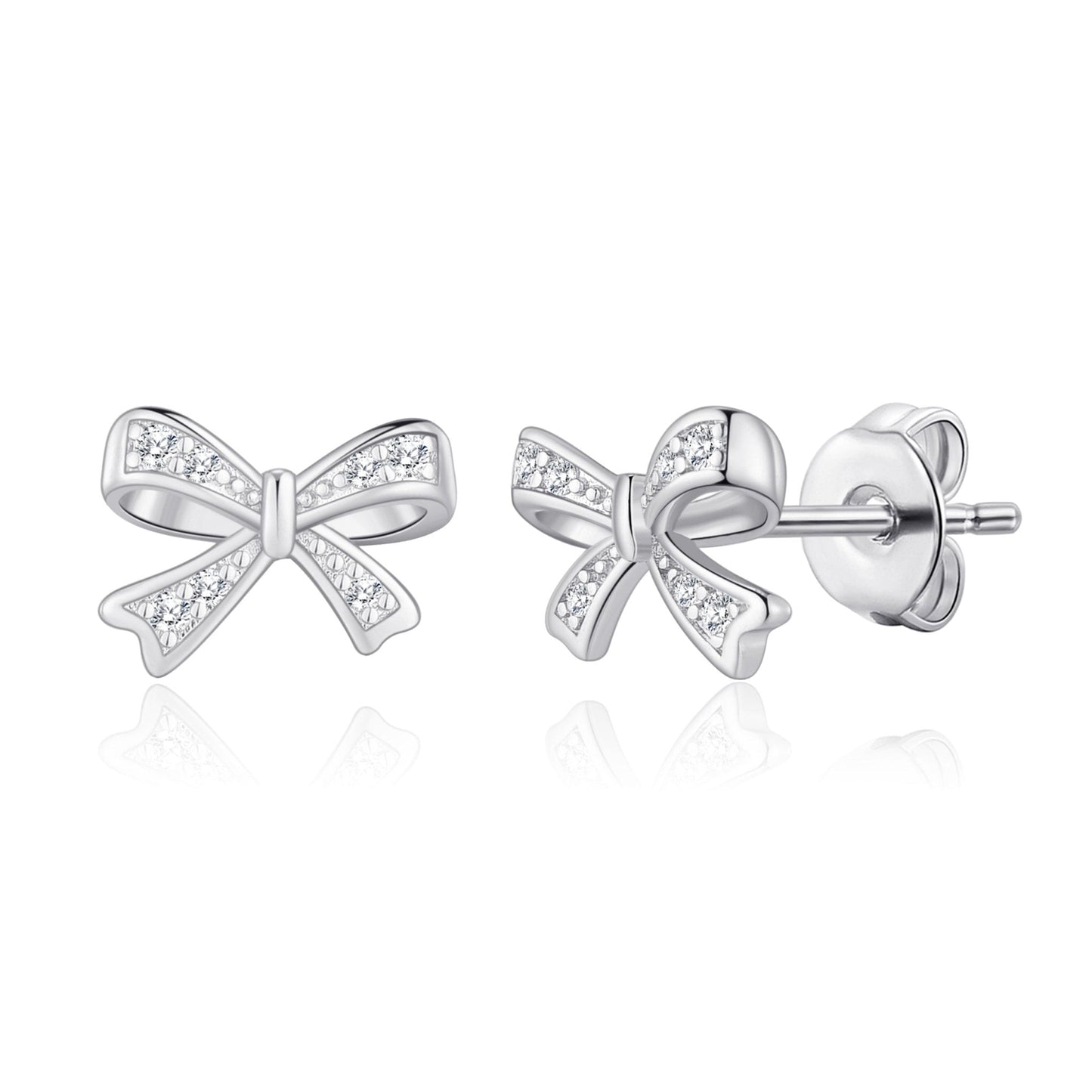 Silver Plated Bow Earrings Created with Zircondia® Crystals