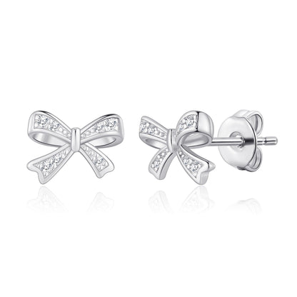 Silver Plated Bow Earrings Created with Zircondia® Crystals