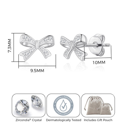 Silver Plated Bow Earrings Created with Zircondia® Crystals