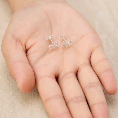 Silver Plated Bow Earrings Created with Zircondia® Crystals