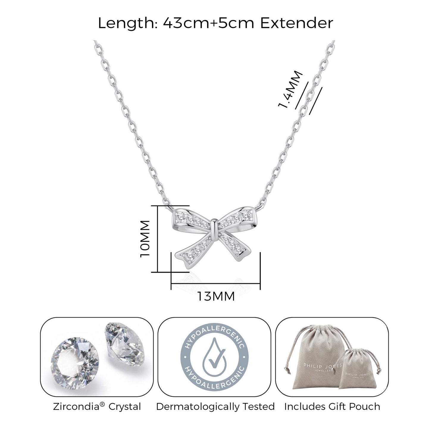 Silver Plated Bow Necklace Created with Zircondia® Crystals