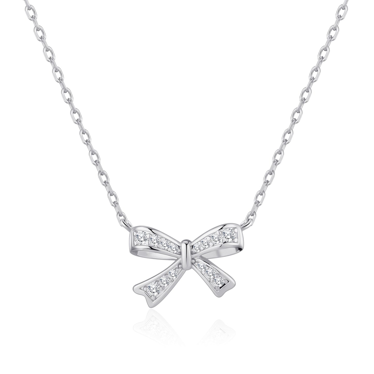 Silver Plated Bow Necklace Created with Zircondia® Crystals