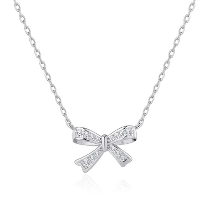 Silver Plated Bow Necklace Created with Zircondia® Crystals