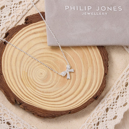 Silver Plated Bow Necklace Created with Zircondia® Crystals