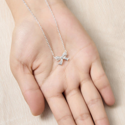 Silver Plated Bow Necklace Created with Zircondia® Crystals