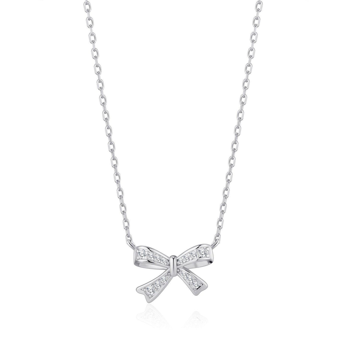 Silver Plated Bow Necklace Created with Zircondia® Crystals