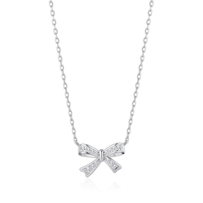 Silver Plated Bow Necklace Created with Zircondia® Crystals