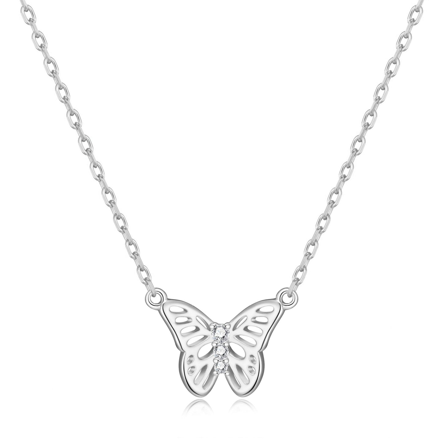 Silver Plated Butterfly Necklace Created with Zircondia® Crystals